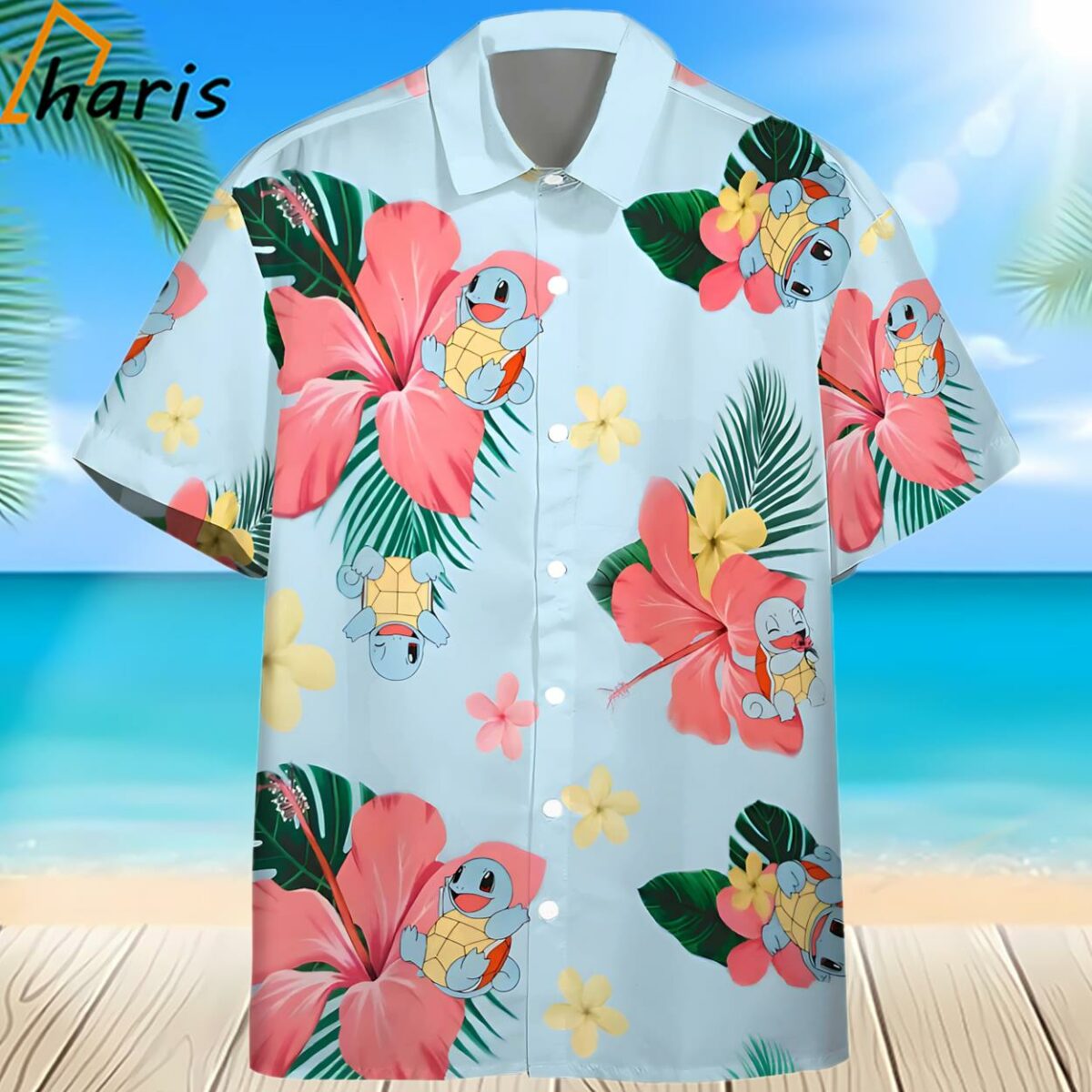 Pokemon Squirtle Tropical Flowers Hawaiian Shirt 2 2