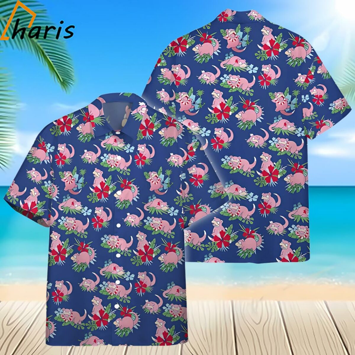 Pokemon Tropical Slowpoke Pink Blue Hawaiian Shirt 2 2