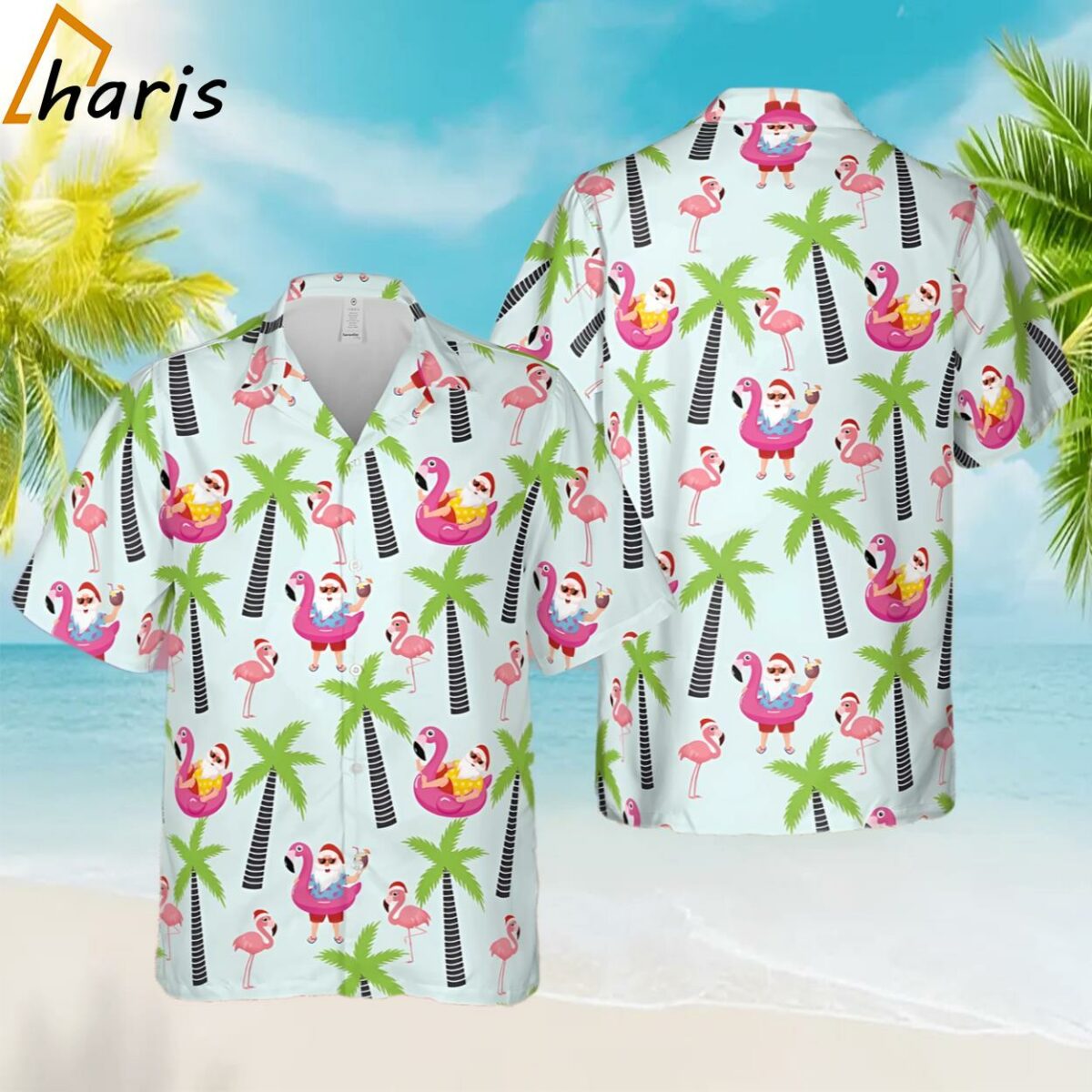Santa Claus With Flamingo Christmas In July Hawaiian Shirt 1 1