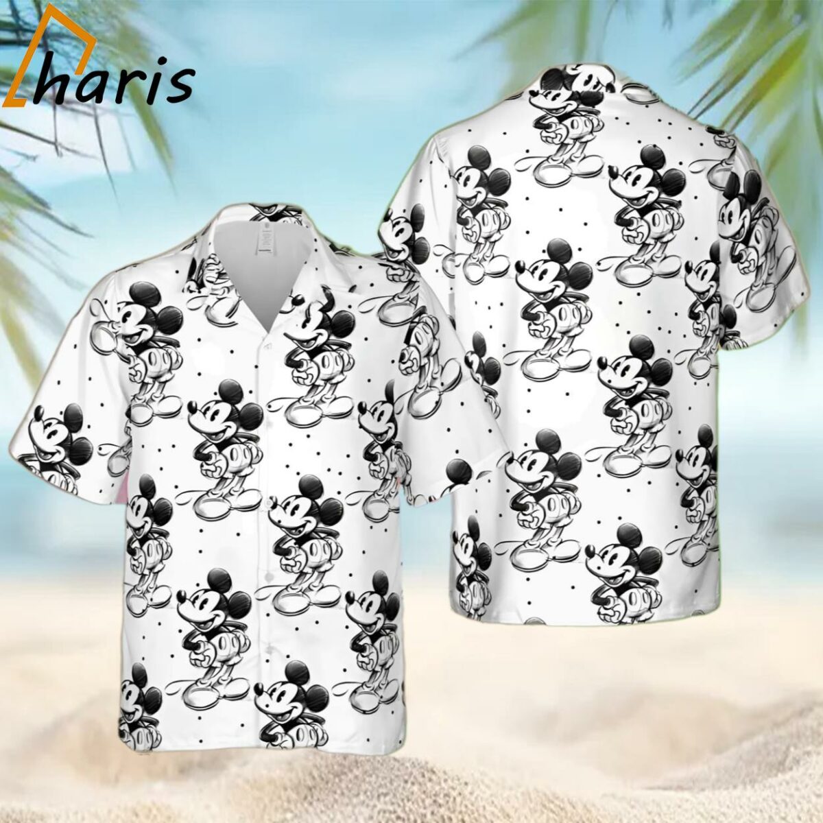 Sketch of Mickey Mouse Disney Inspired Button Down Hawaiian Shirt 1 1
