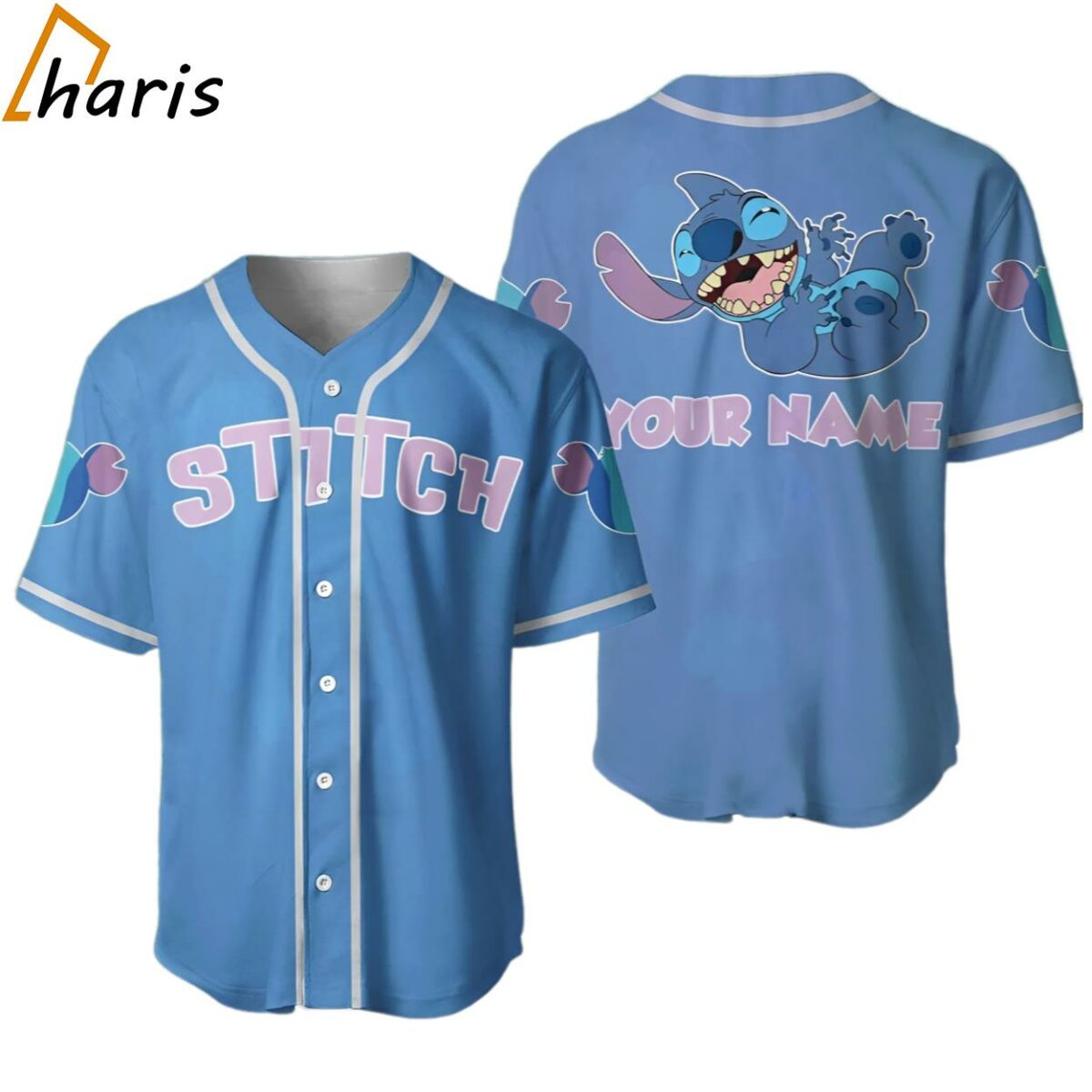 Stitch Smiling Pink Blue Disney Cartoon Custom Baseball Jersey jersey jersey