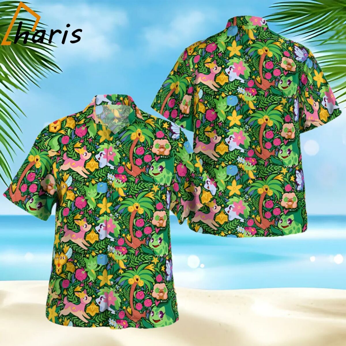 Tropical Green Pokemon Hawaiian Shirt 1 1