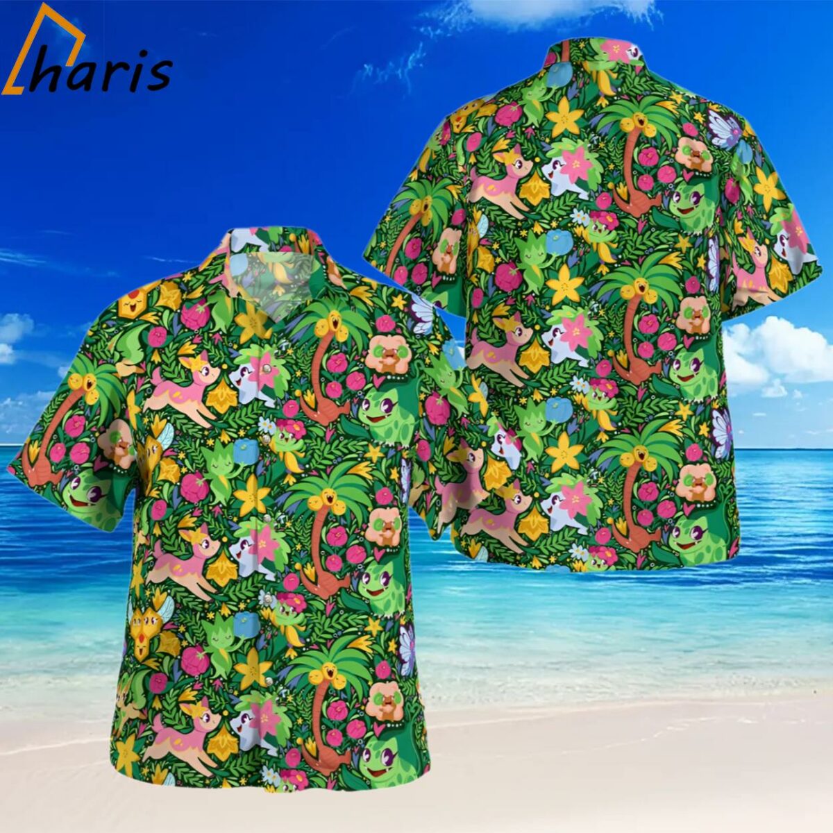 Tropical Green Pokemon Hawaiian Shirt 2 2