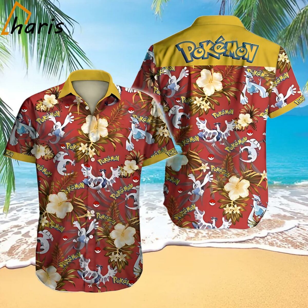 Water Type Legendary Pokemon Tropical Red Yellow Hawaiian Shirt 1 1