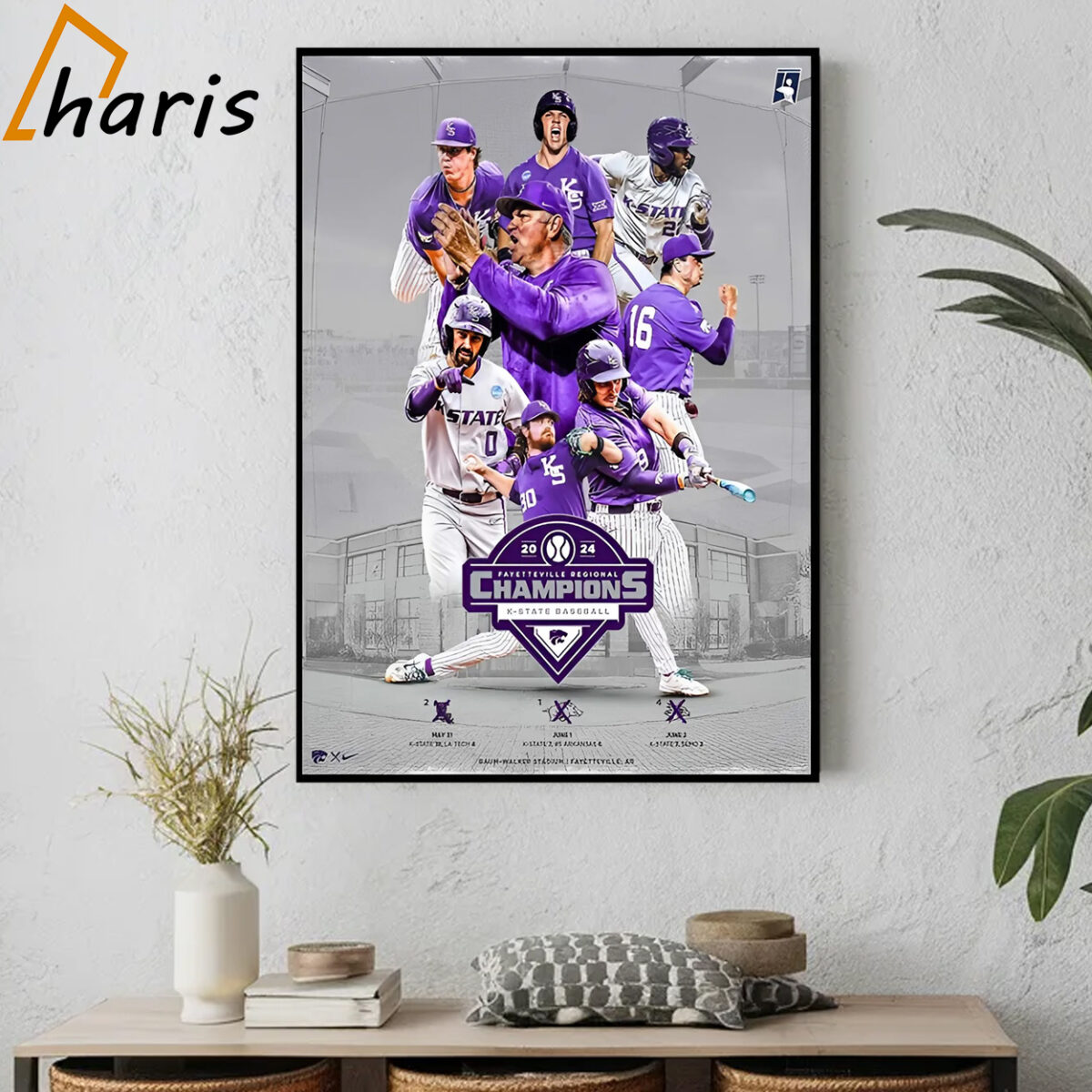 Congrats Kansas State Baseball Champions NCAA Fayetteville Regional And Advances To Super Regionals 2024 Road To Omaha Poster