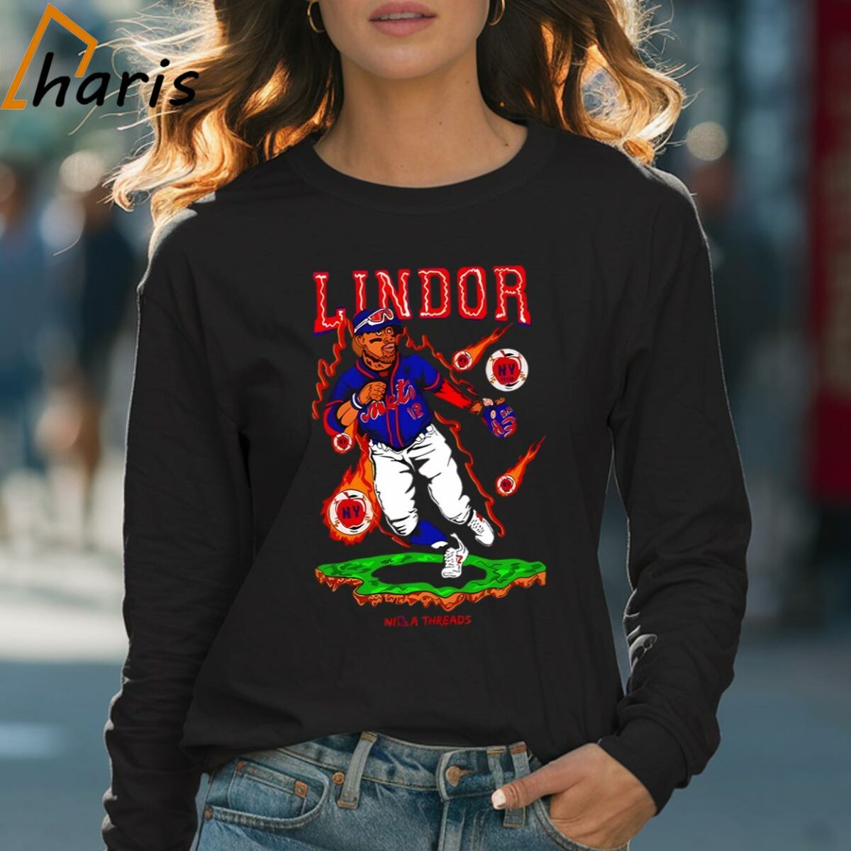 Francisco Lindor Illustration New York Mets Shirt 4 Long sleeve shirt