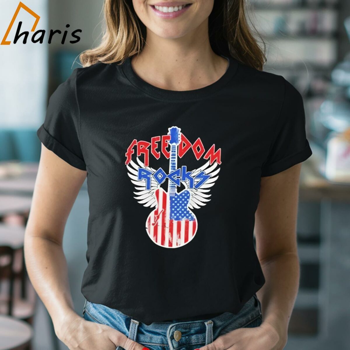 Freedom Rocks 4th Of July Patriotic Usa Flag Rock Guitar T shirt 2 Shirt