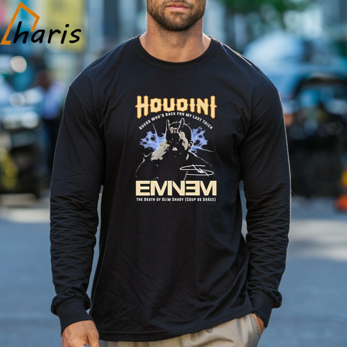 Houdini Guess Whos Back For My Last Trick Eminem The Death Of Slim Shady Vintage T Shirt 3 Long sleeve shirt