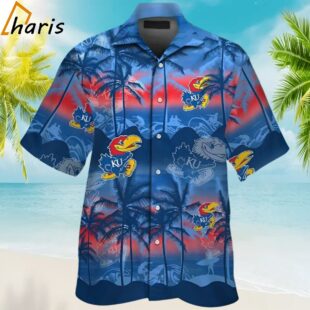 Kansas Jayhawks Short Sleeve Button Up Tropical Hawaiian Shirt 1 1
