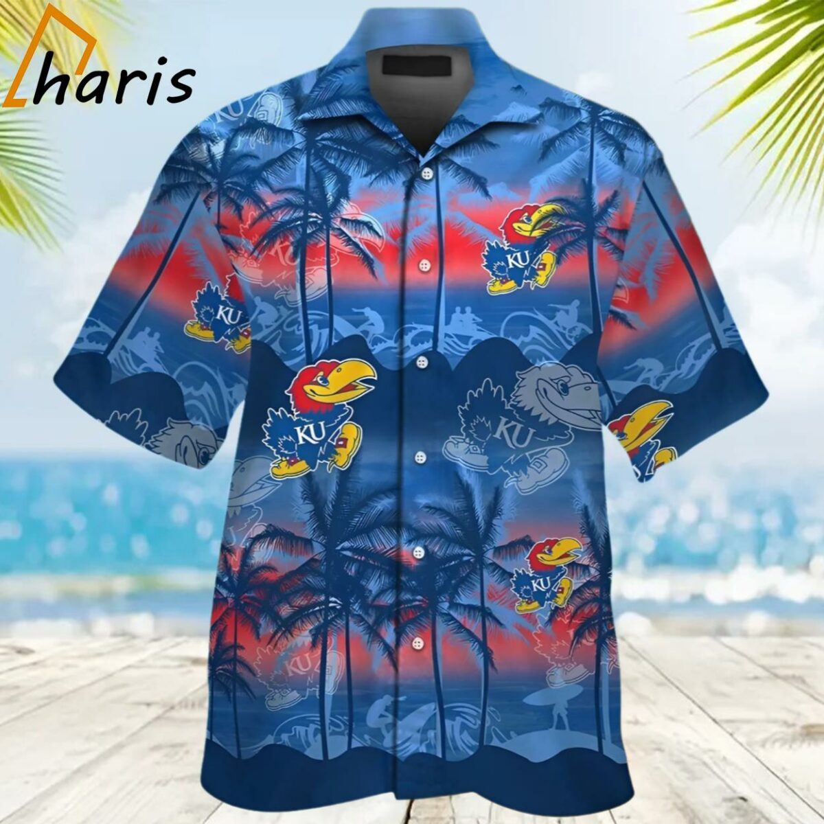 Kansas Jayhawks Short Sleeve Button Up Tropical Hawaiian Shirt 2 2