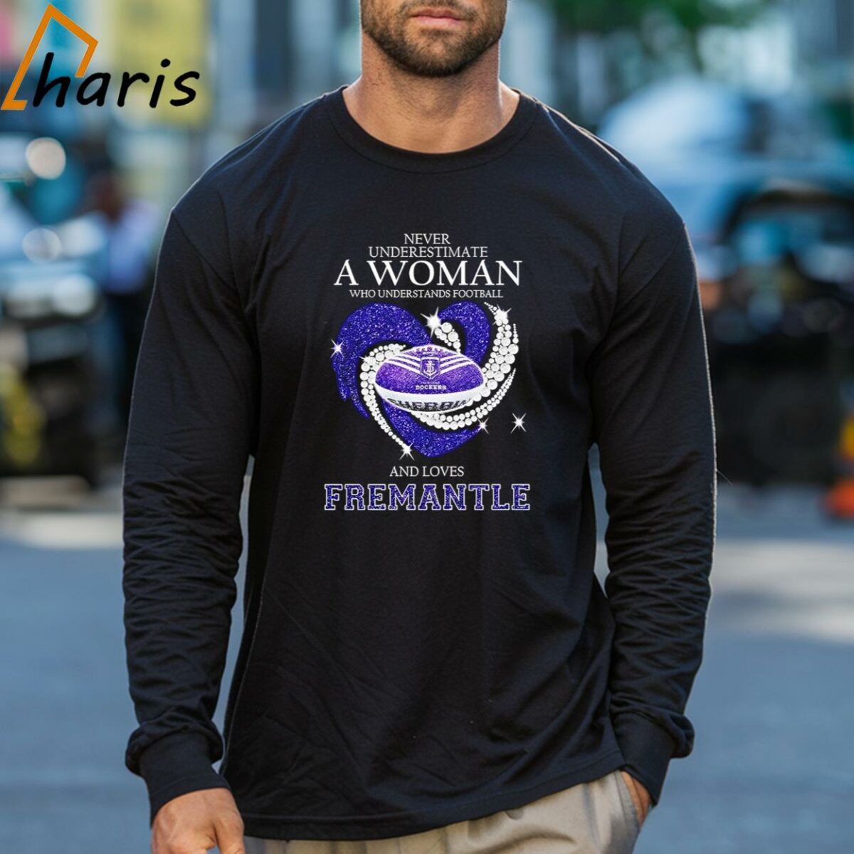 Never Underestimate A Woman Who Understands Football And Loves Fremantle Shirt 3 Long sleeve shirt