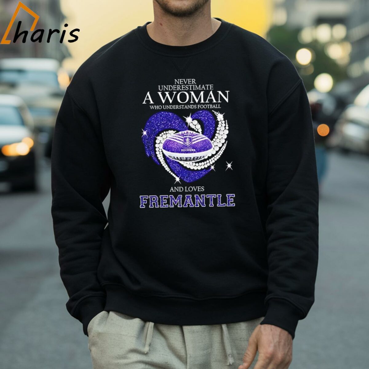 Never Underestimate A Woman Who Understands Football And Loves Fremantle Shirt 4 Sweatshirt