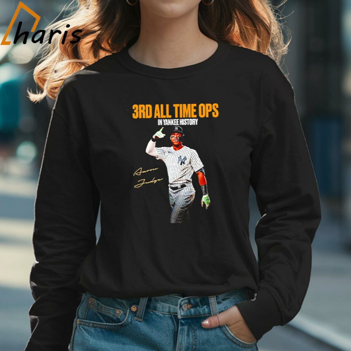 New York Yankees Aaron Judge 3rd All Time Ops In Yankee History Signature Shirt 3 Long sleeve shirt