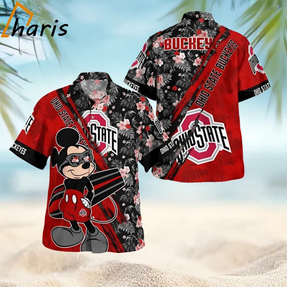 Ohio State Buckeyes Mickey Mouse Floral Hawaiian Shirt 1 1