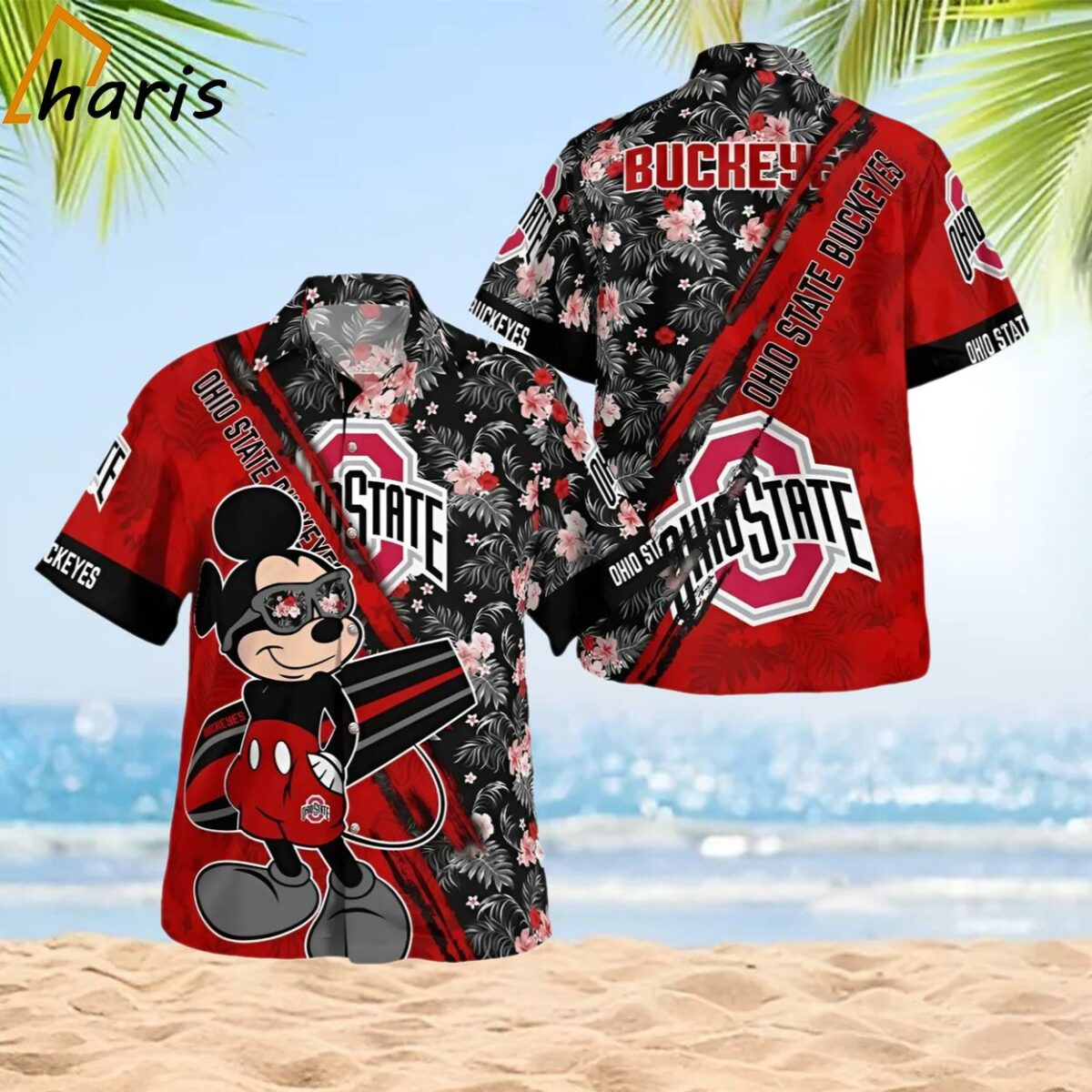 Ohio State Buckeyes Mickey Mouse Floral Hawaiian Shirt 2 2