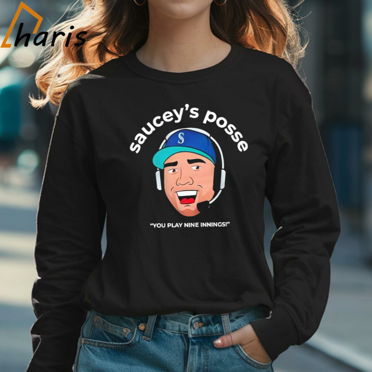 Sauceys Posse You Play Nine Innings Seattle Mariners Cartoon Shirt 3 Long sleeve shirt