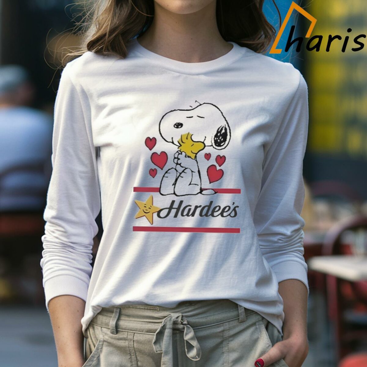 Snoopy And Woodstock Loves Hardees Logo T shirt 4 Long sleeve Shirt