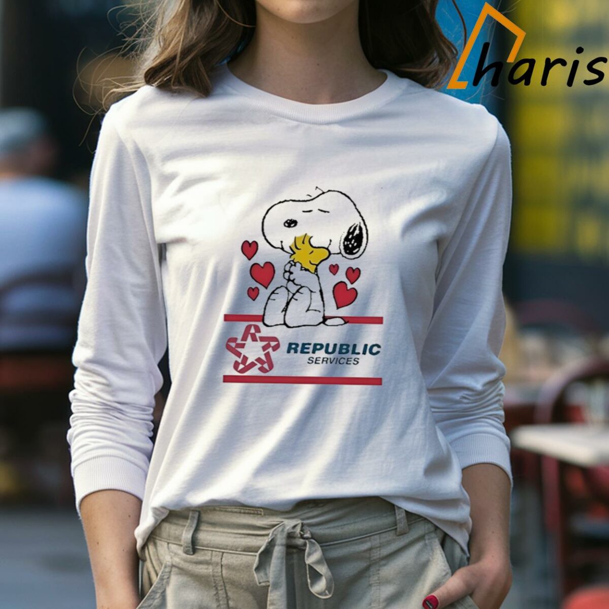 Snoopy And Woodstock Loves Republic Services Logo T shirt 4 Long sleeve Shirt