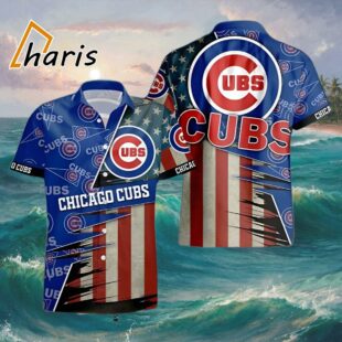 American Flag Logo Chicago Cubs Hawaiian Shirt For Men 1 1