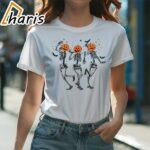 Dancing Skeleton Pumpkin Retro Halloween Womens Shirt 1 shirt
