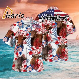 Shorthorn Cattle American Flag Hawaiian Shirt 1 1