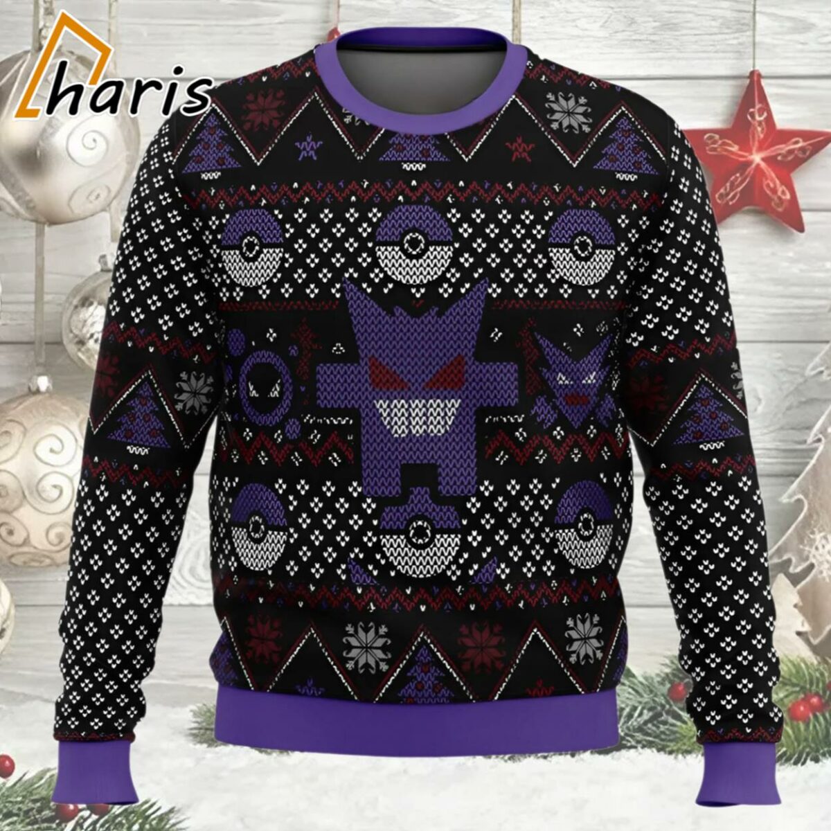 Ghosts Gengar Ghastly Haunter Pokemon Ugly Christmas Sweater 2 2