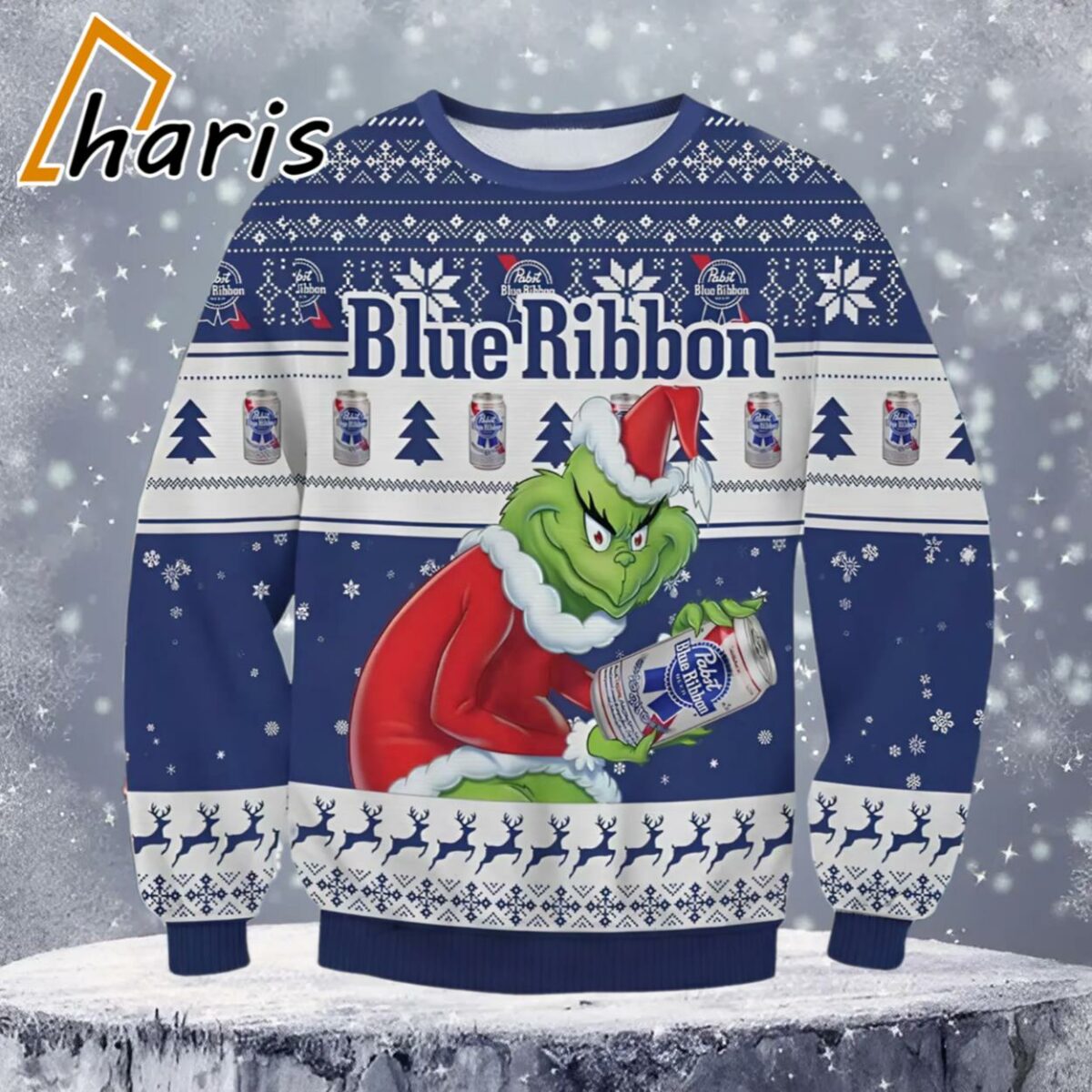 Pabst Blue Ribbon Beer Grinch Ugly Christmas Sweater Beer 4 4