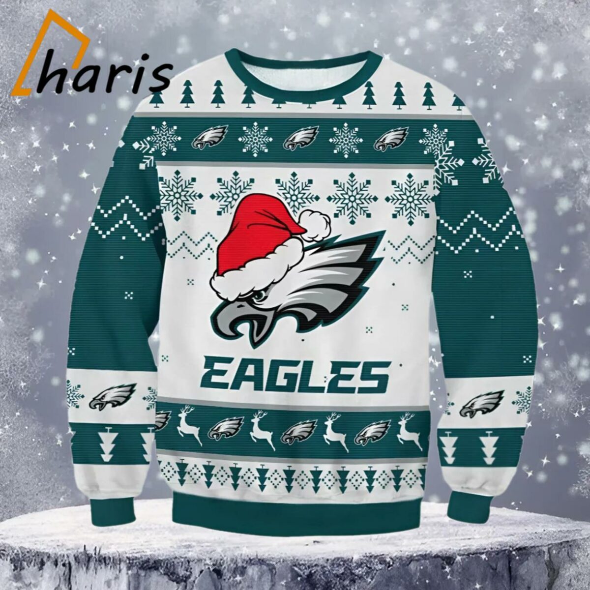 Big Logo Santa Hat NFL Eagles Ugly Christmas Sweater result 4 4