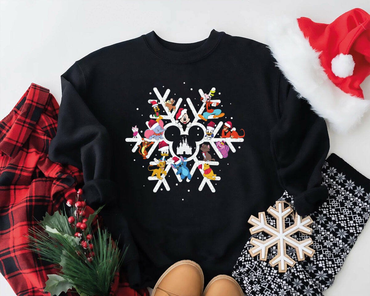 Disney Snowflake Christmas Sweatshirt Disneyland Xmas Shirt Magic Kingdom Holiday Shirt Mickey Snowflake T Shirt Disney Christmas Trip 3