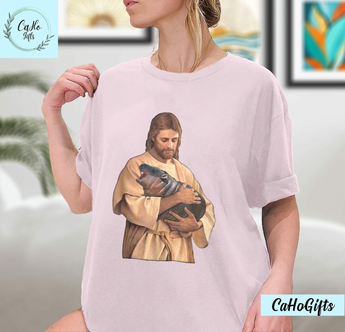 Jesus Moo Deng Shirt Jesus Loves Moo Deng Bouncy Pig Cute Baby Hippo Meme T Shirt Moo Deng Shirt Sweatshirt Hoodie 3