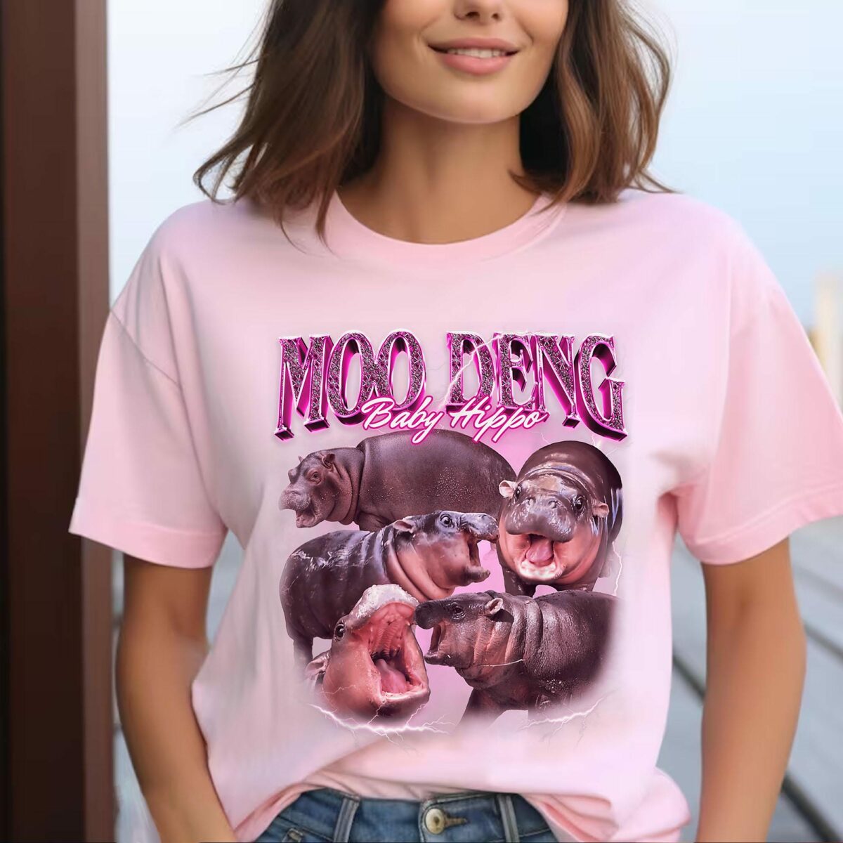 Moo Deng Shirt Hippo Deng Shirt I Love Moo Deng Shirt Moo Deng Bootleg Rap Tee Baby Hippo Moo Deng 3