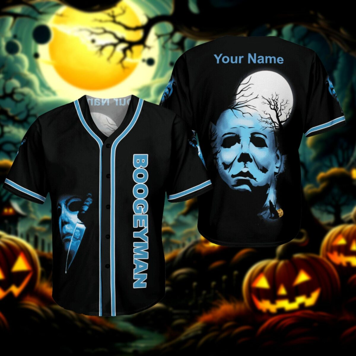 Personalized Boogeyman Halloween Baseball Jersey Custom Halloween Jersey Halloween Party Michael Myers Jersey Horror Halloween Jersey 1