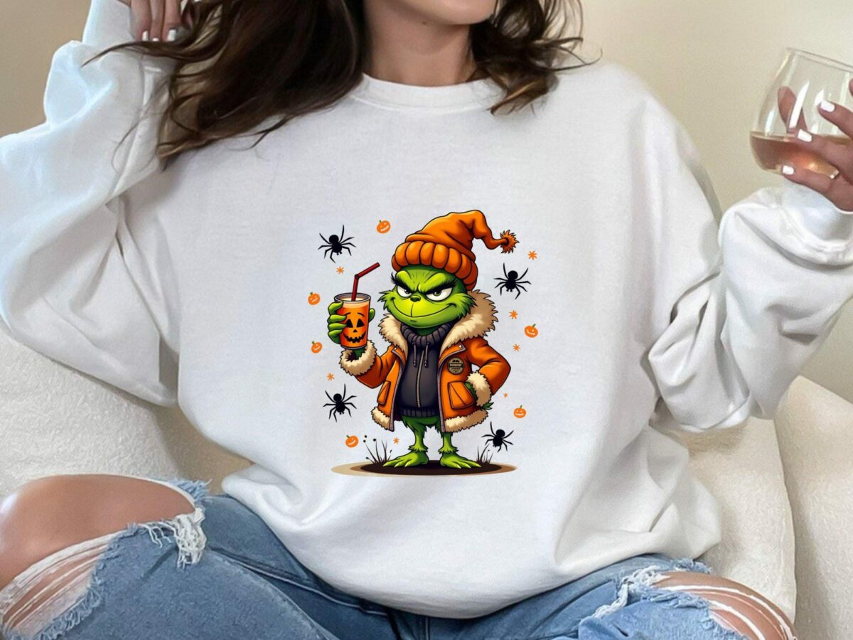 Spooky Grinch Halloween T Shirt Cool Halloween Graphic Tee Grinch Drinking Pumpkin Juice Halloween Unisex Shirt 1