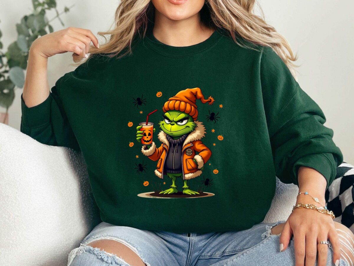 Spooky Grinch Halloween T Shirt Cool Halloween Graphic Tee Grinch Drinking Pumpkin Juice Halloween Unisex Shirt 5