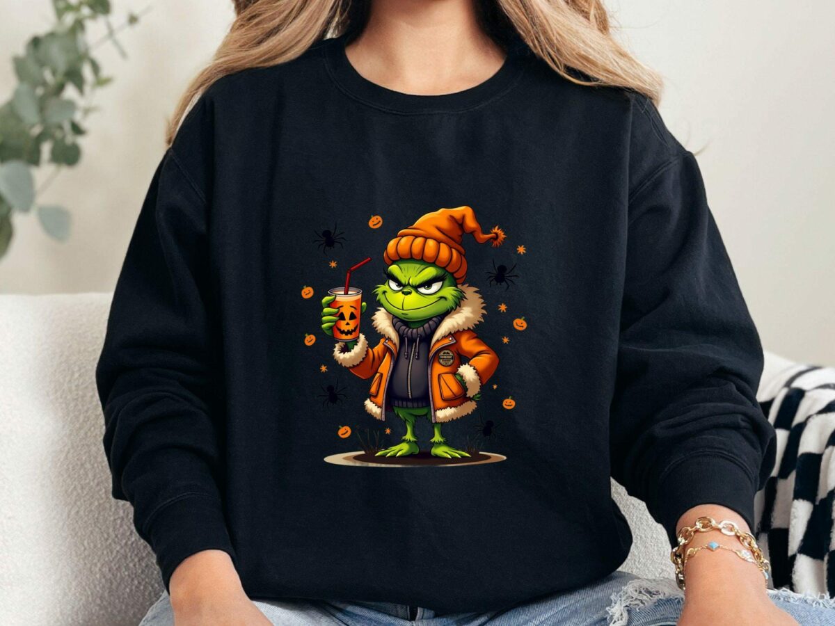 Spooky Grinch Halloween T Shirt Cool Halloween Graphic Tee Grinch Drinking Pumpkin Juice Halloween Unisex Shirt 7