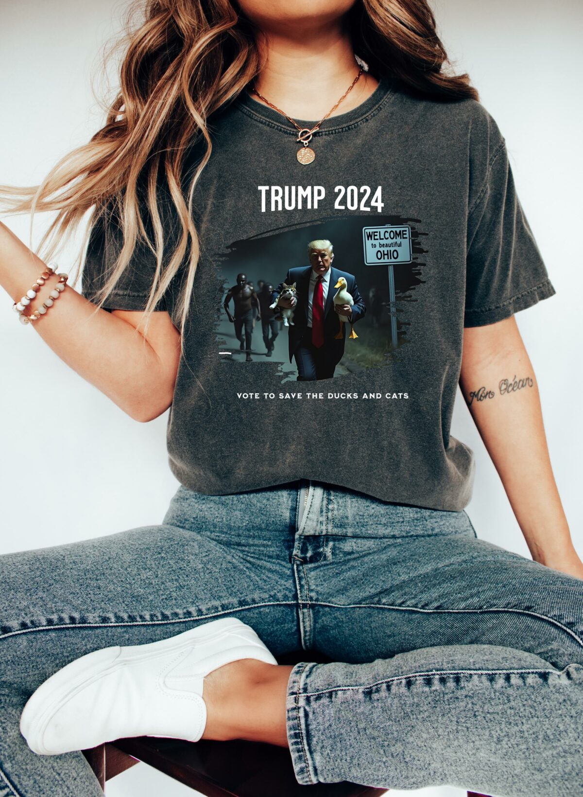 Trump 2024 Duck Kitten Shirt Cat Lady Springfield OH Shirt Felon 2024 Unisex Vintage Style Trump Cat Ohio Shirt Republican Gift 2