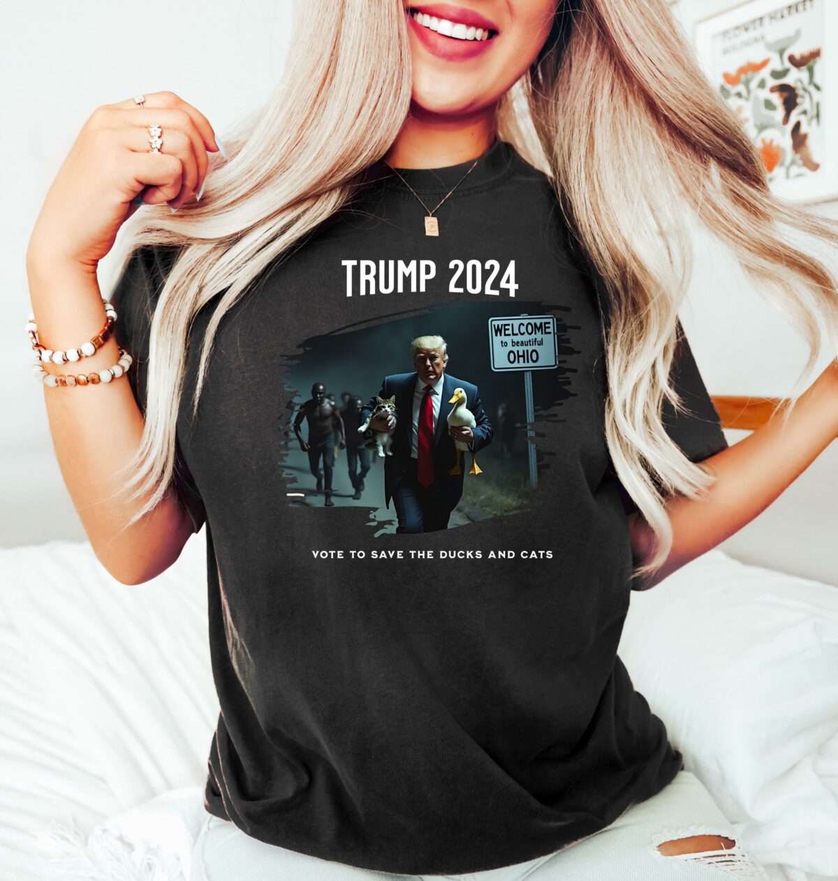 Trump 2024 Duck Kitten Shirt Cat Lady Springfield OH Shirt Felon 2024 Unisex Vintage Style Trump Cat Ohio Shirt Republican Gift 3