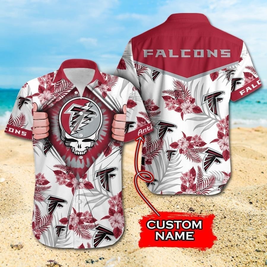 atlanta falcons floral skull custom hawaiian shirt uyssl