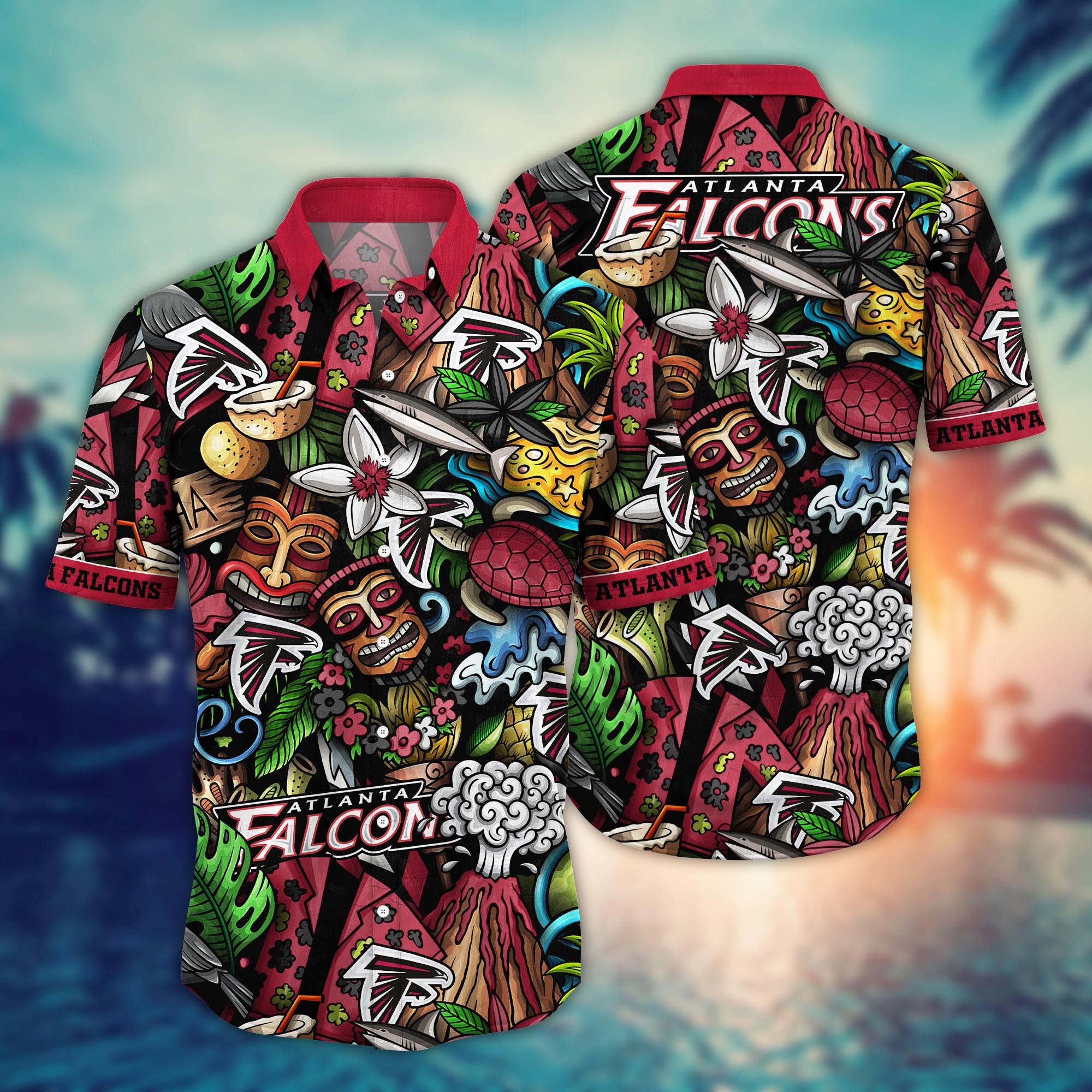 atlanta falcons tiki paradise hawaiian shirt