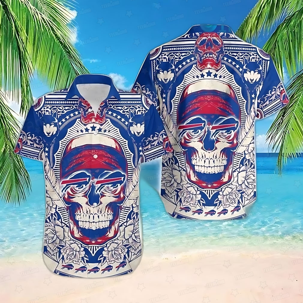 buffalo bills bandana skull blue hawaiian shirt 8uk3d