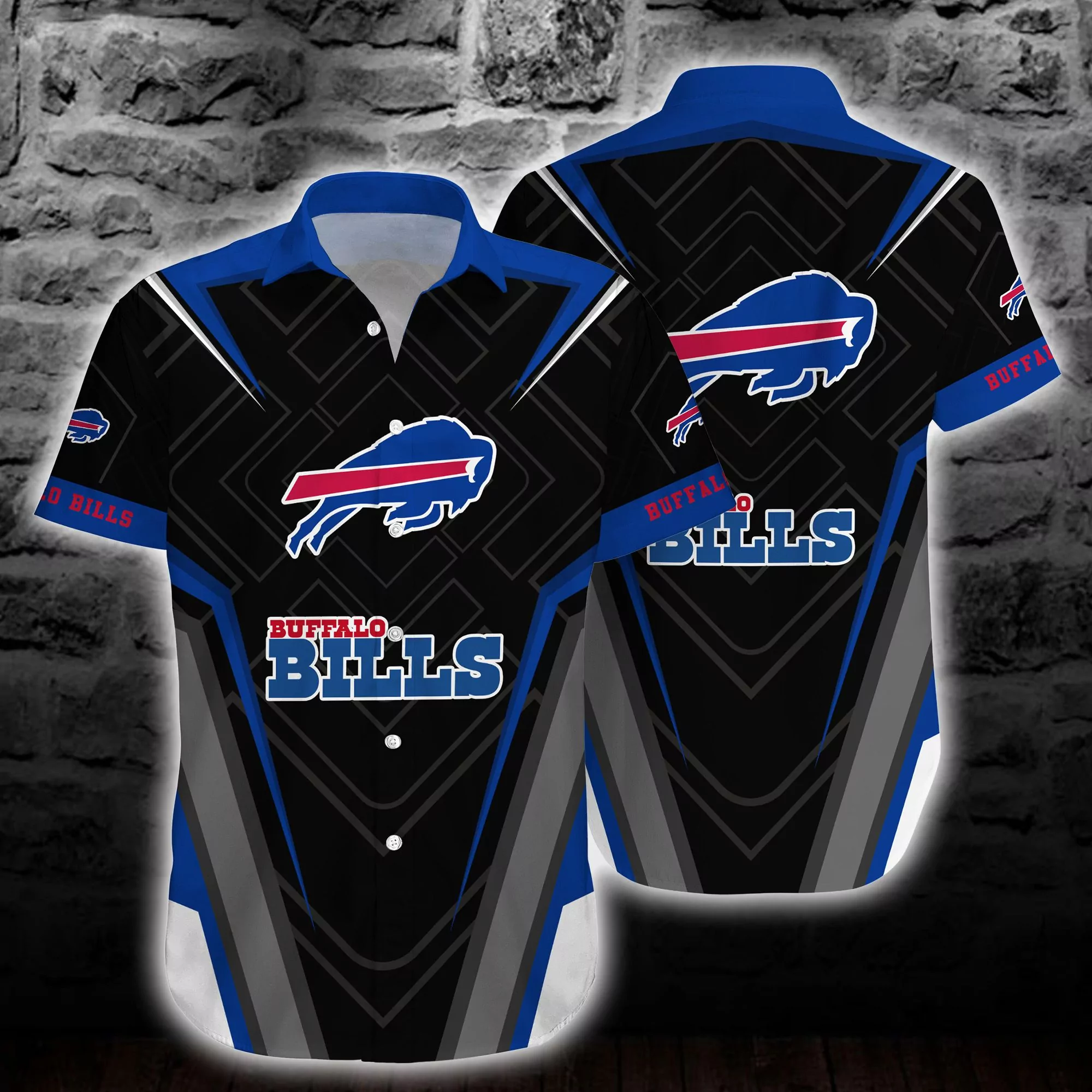 buffalo bills black and blue geometric hawaiian shirt iarwq