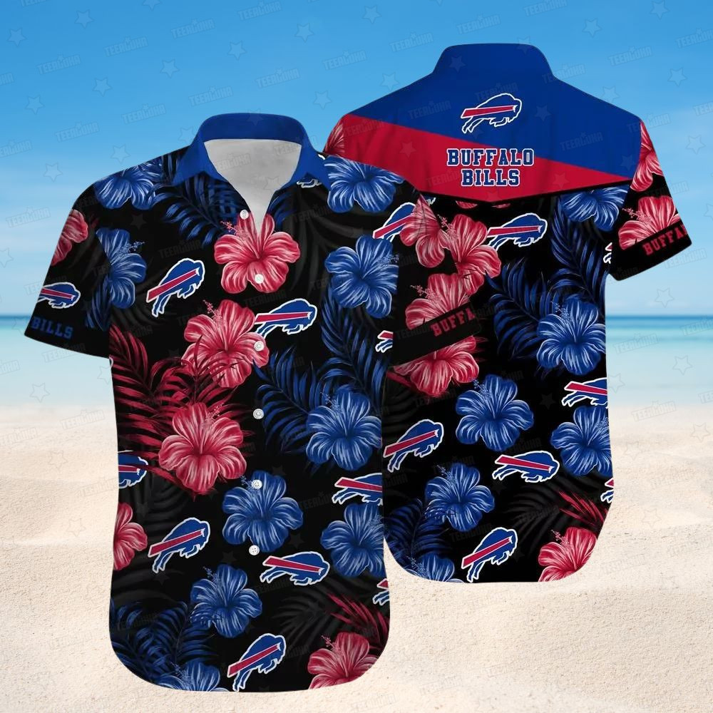 buffalo bills black and blue hibiscus hawaiian shirt 7by21