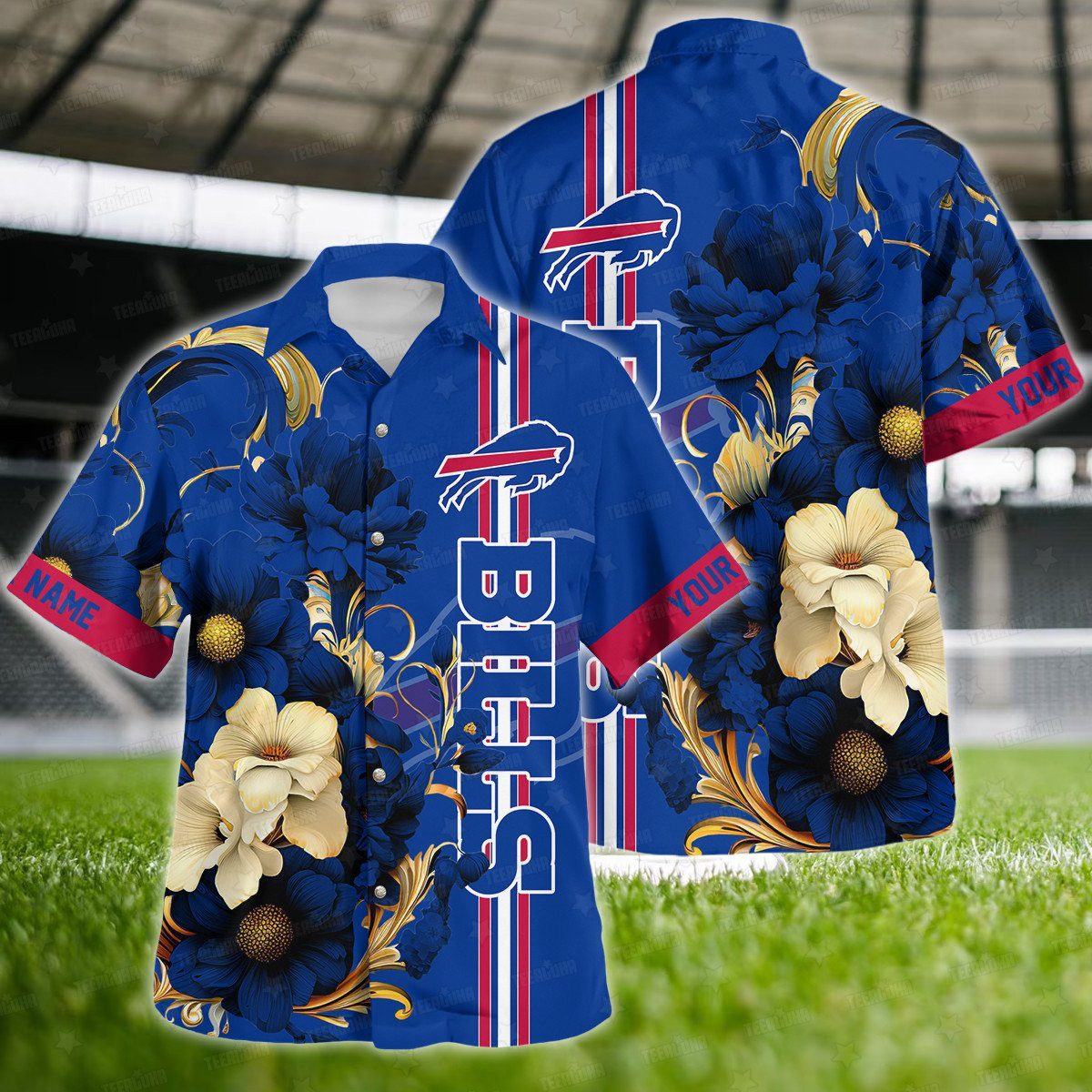 buffalo bills elegant floral blue hawaiian shirt ka4wz