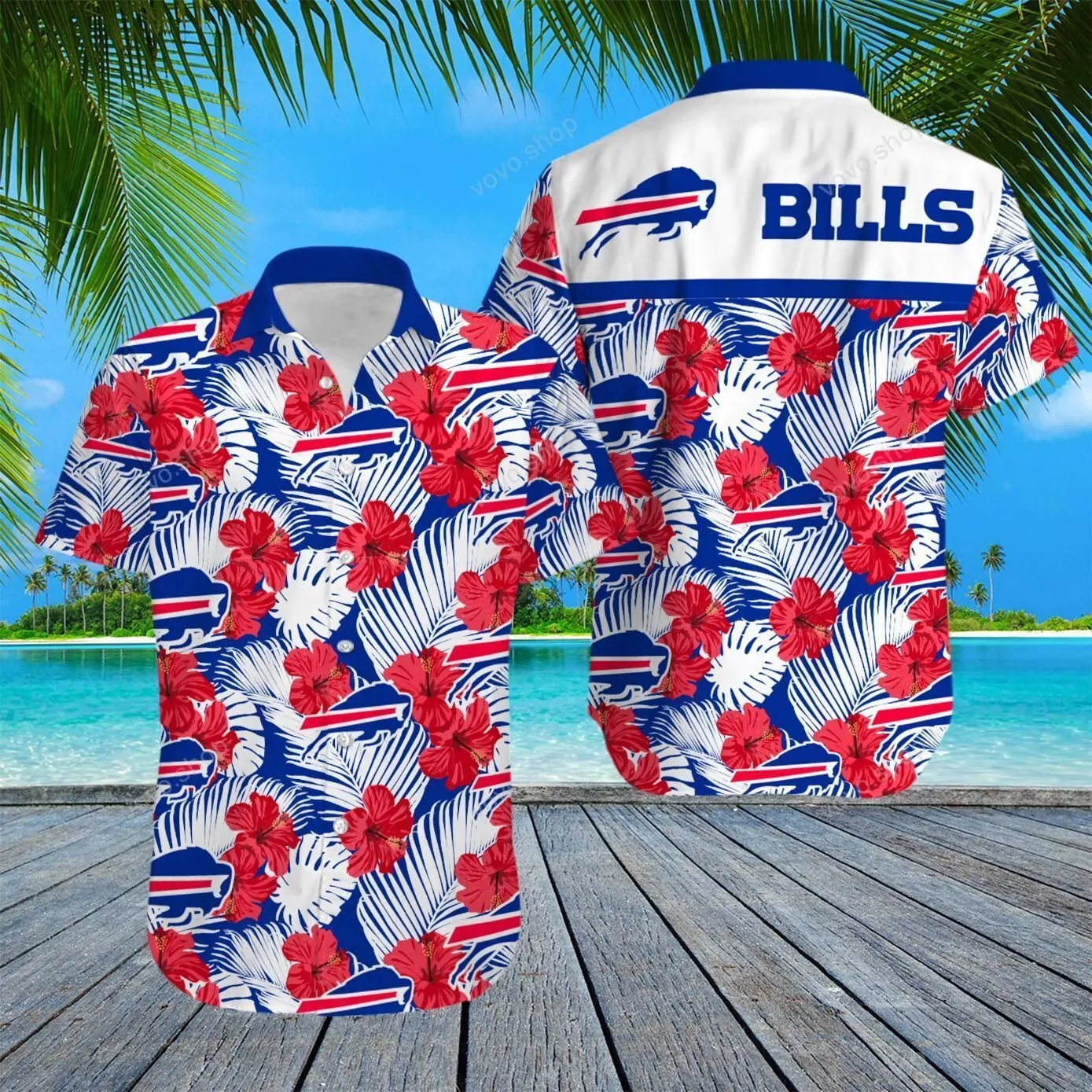 buffalo bills red hibiscus and blue palm hawaiian shirt 6mfjg