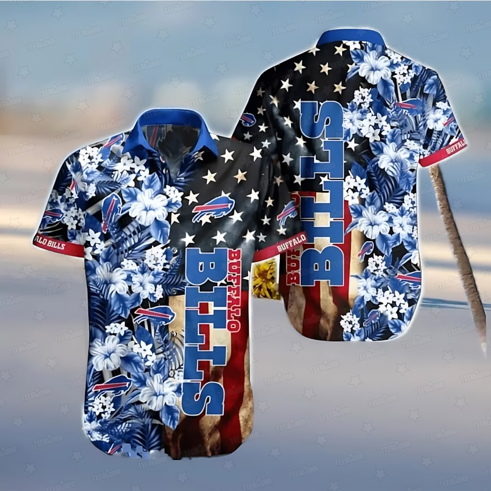 buffalo bills stars and stripes floral black and blue hawaiian shirt 3u7pg