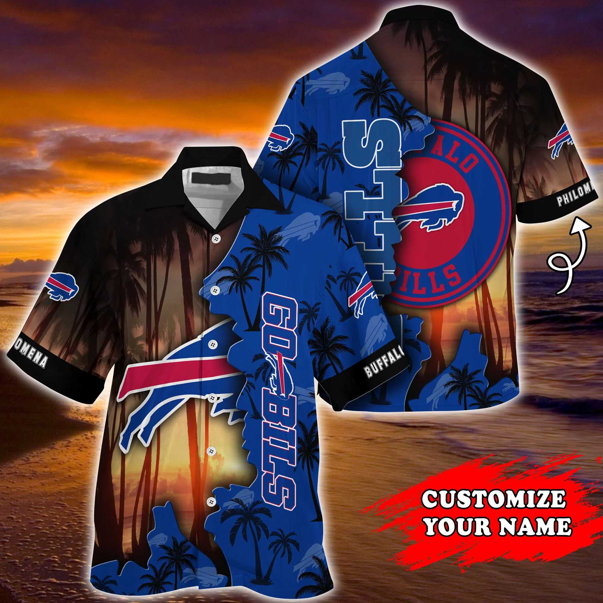 buffalo bills sunset split personalized name hawaiian shirt zq951