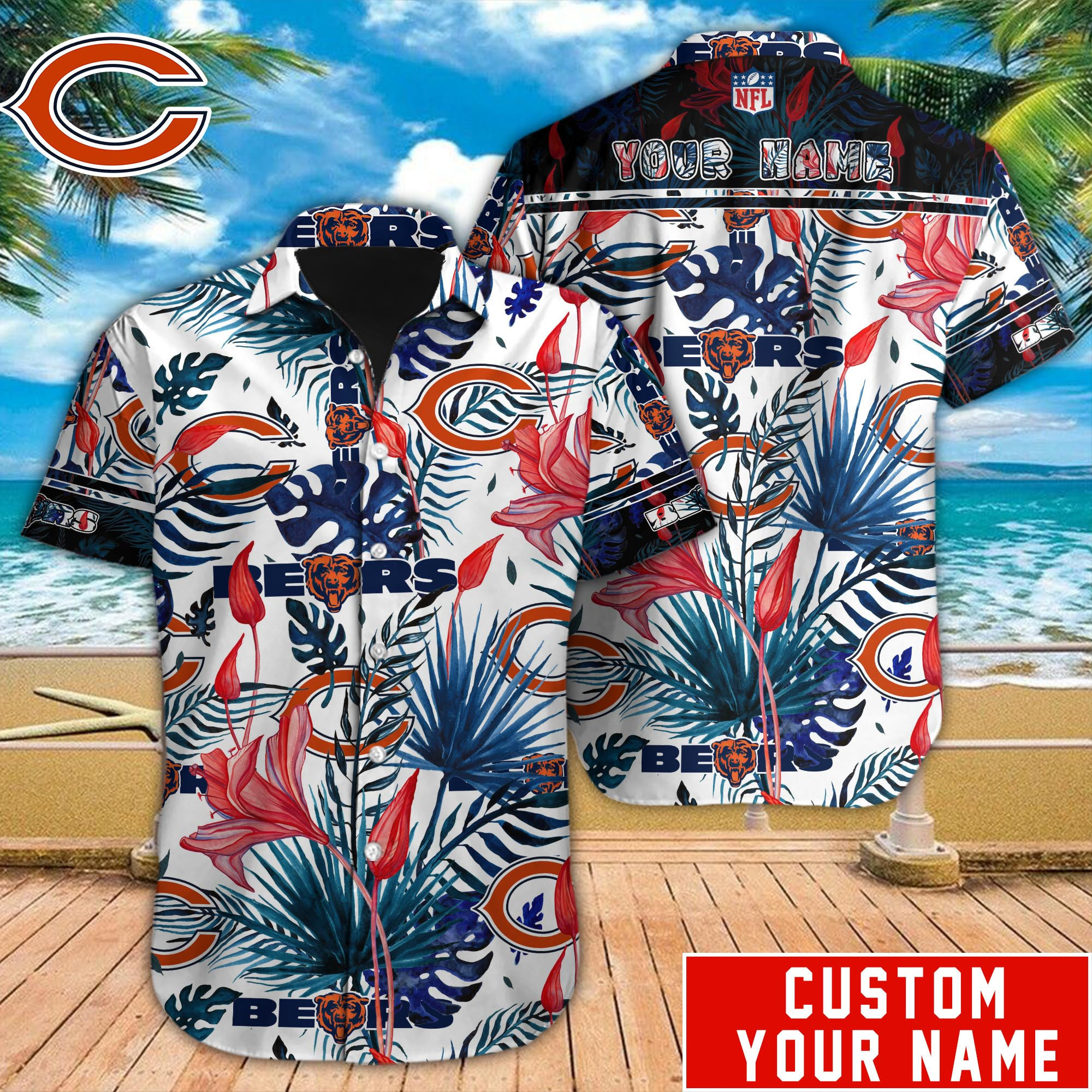 chicago bears custom floral tropical hawaiian shirt