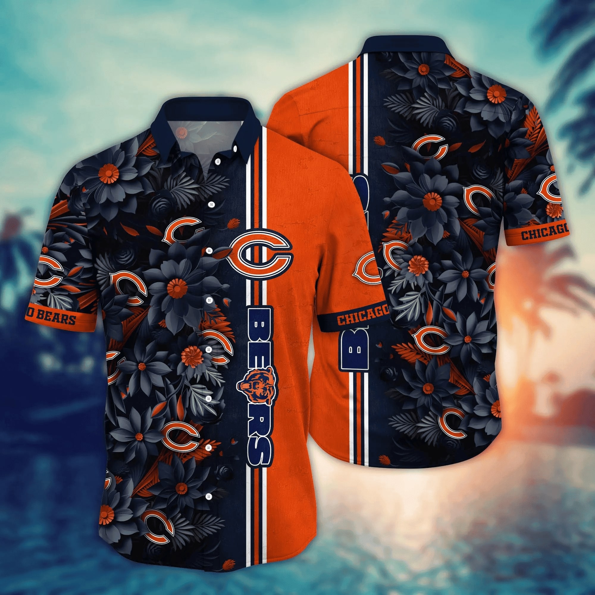 chicago bears floral stripes hawaiian shirt ki20w