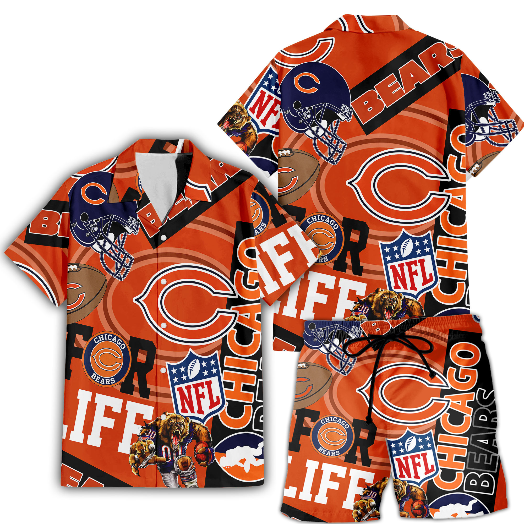 chicago bears game day collage hawaiian shirt pfecs