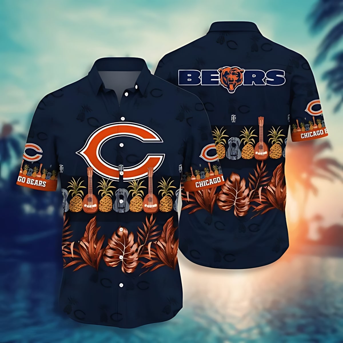 chicago bears guitar pineapple in dark blue hawaiian shirt 1oumd